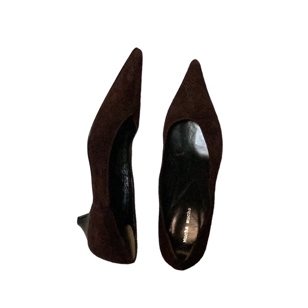 Vera Cuoio Italian Leather Brown Suede Embroidered Point Toe Kitten Heels‎ EU 39